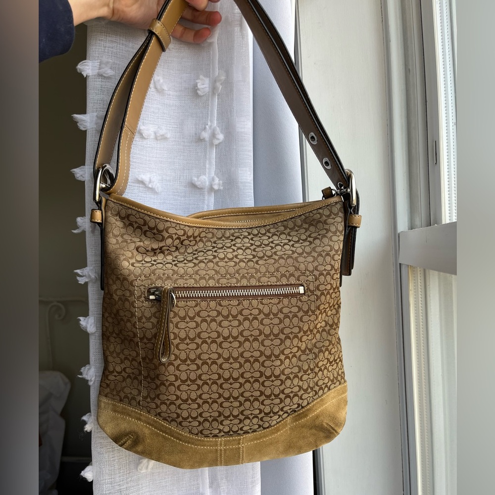 Authentic Coach Canvas and Leather Tan Shoulder Bag